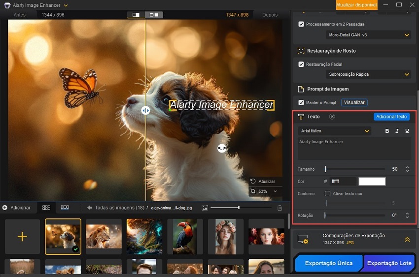 Aiarty Image Enhancer Adicionar Texto