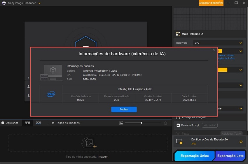 Aiarty Image Enhancer Verificação de Hardware
